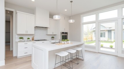 Modern White Kitchen with Backyard View, Ideal for Home Staging