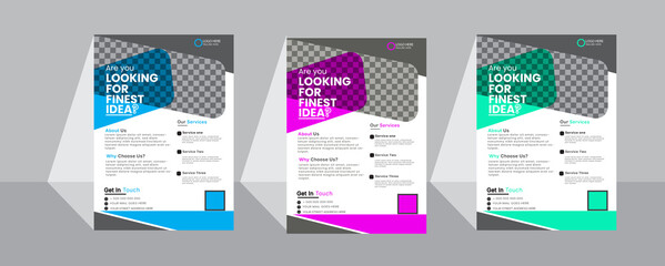 A bundle of 3 templates of different 3 colors a4  creative  business flyer template,  modern business flyer template, abstract business flyer and creative design, IT company flyer design