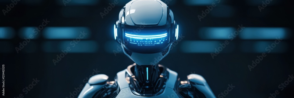 Aufkleber Glowing humanoid robot with futuristic design in minimalist environment during dimly lit ambiance. Generative AI