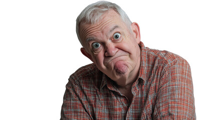 Obraz premium Elderly man making silly expression on transparent background