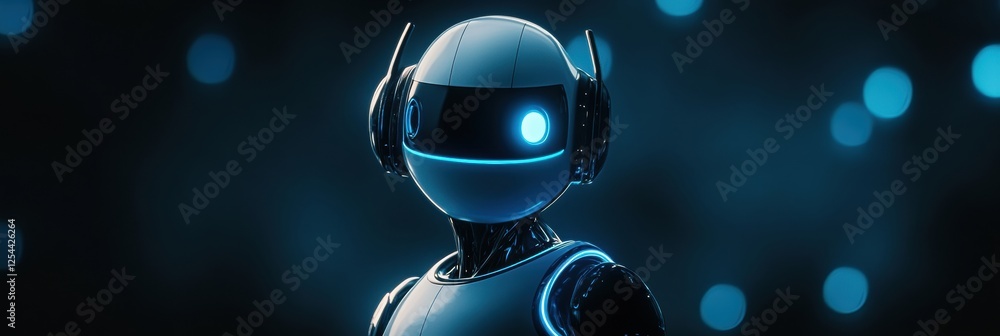 Aufkleber Glowing humanoid robot centered in a futuristic setting with a soft illuminating background. Generative AI