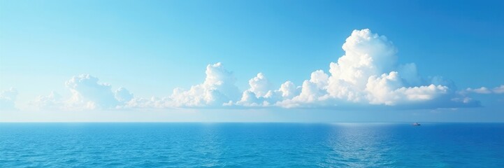 Soft white clouds drifting across a blue sky above the calm sea, sea, landscape
