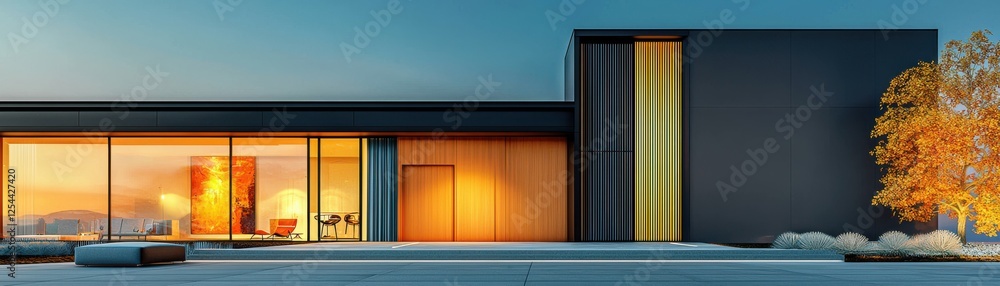 Poster modern architecture featuring sleek design and nature integration.