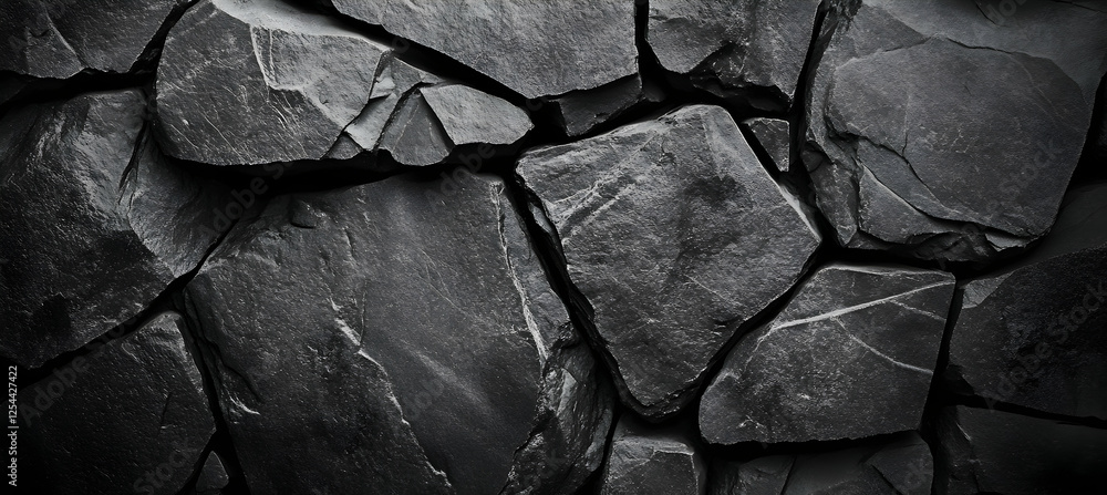 Poster dramatic rock face texture displaying a stark contrast of light and shadow enhancing the geological 