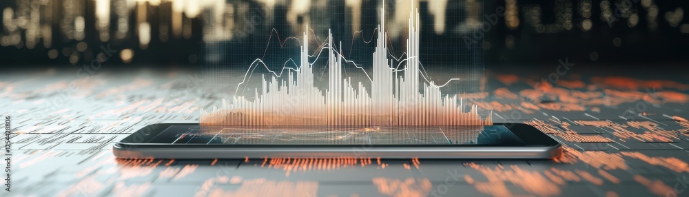 Aufkleber modern smartphone displaying audio visualizations in urban setting.