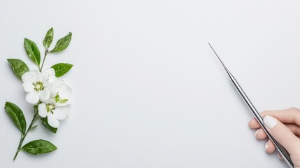 Obraz premium White Flowers And Nail Art Design On Light Gray Background