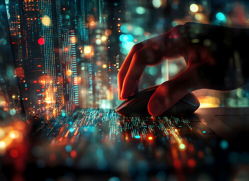 Navigating the digital frontier, A journey through cyberspace with code and connectivity, blurring the lines between reality and virtuality