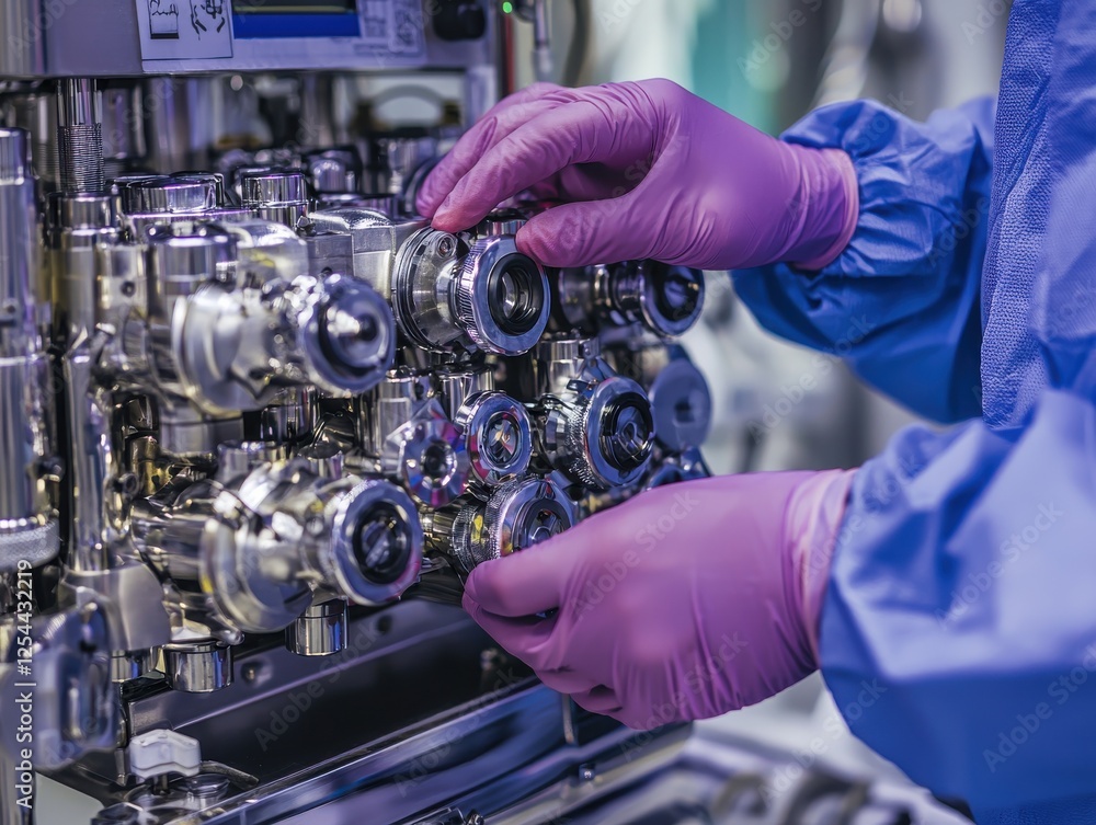 Poster technician operating advanced machinery in a clean environment.