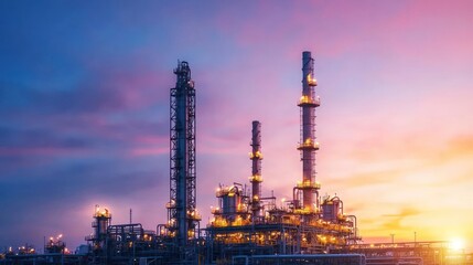 Obraz premium Industrial Plant At Sunset