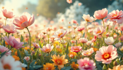 Obraz premium Dreamlike meadow with surreal flowers that sing in the wind