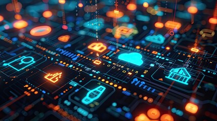 Glowing symbols and icons representing financial regulatory frameworks and compliance