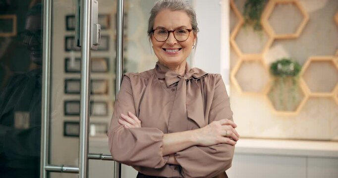 Mature woman, face and arms crossed for human resources in office, company legal advisor and employee. Portrait, job hiring opportunity and headhunter expert in workplace, law consultant and pride