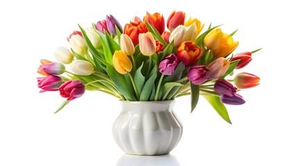 Obraz premium Colorful Tulip Bouquet in White Vase