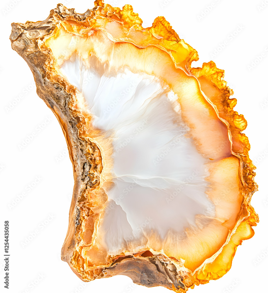 Poster translucent mineral slice with golden edges, a geological specimen displaying natural patterns and t
