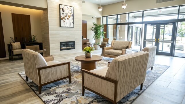 A senior couple enjoying their time in a modern retirement home living room.