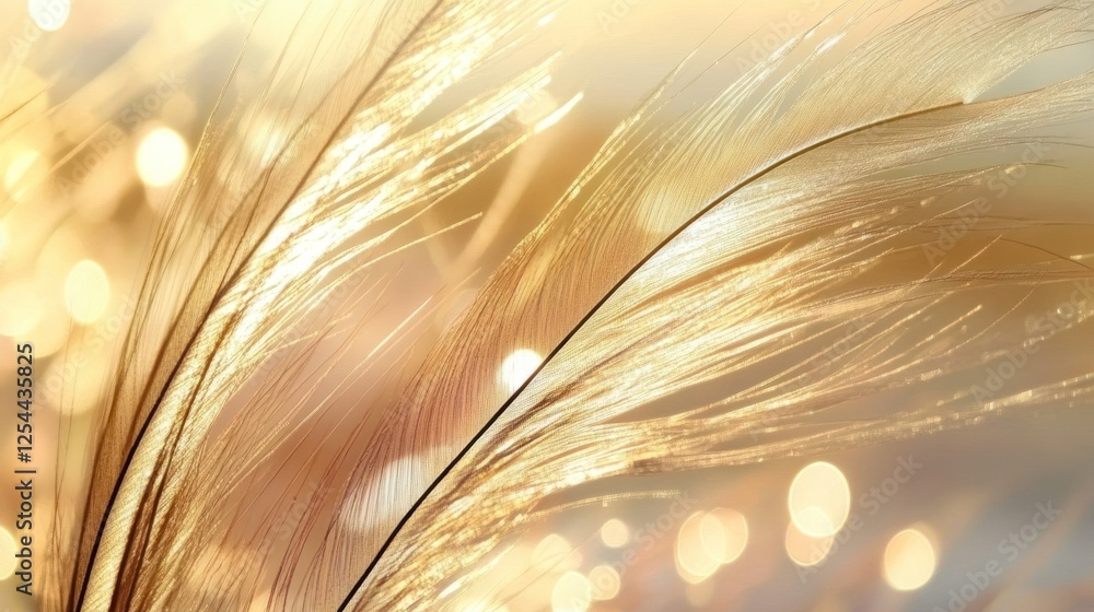 Poster golden feathers abstract background with bokeh lights