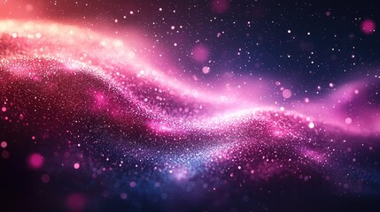 Vibrant abstract background with flowing waves of pink and purple glittering particles