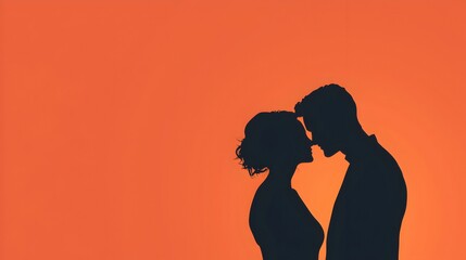 Romantic Silhouette of a Couple Embracing Against an Orange Sunset