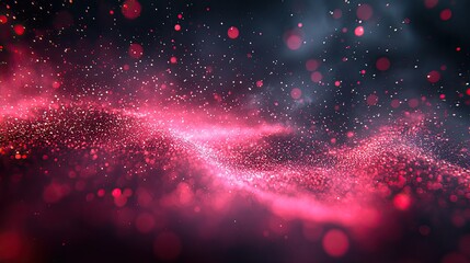 Abstract cosmic background with vibrant pink and red particles swirling in dark space