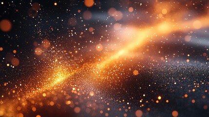 Abstract visualization of shimmering golden particles swirling in a cosmic space background