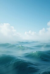 Fototapeta premium Serene Ocean View with Gentle Waves under a Light Blue Sky