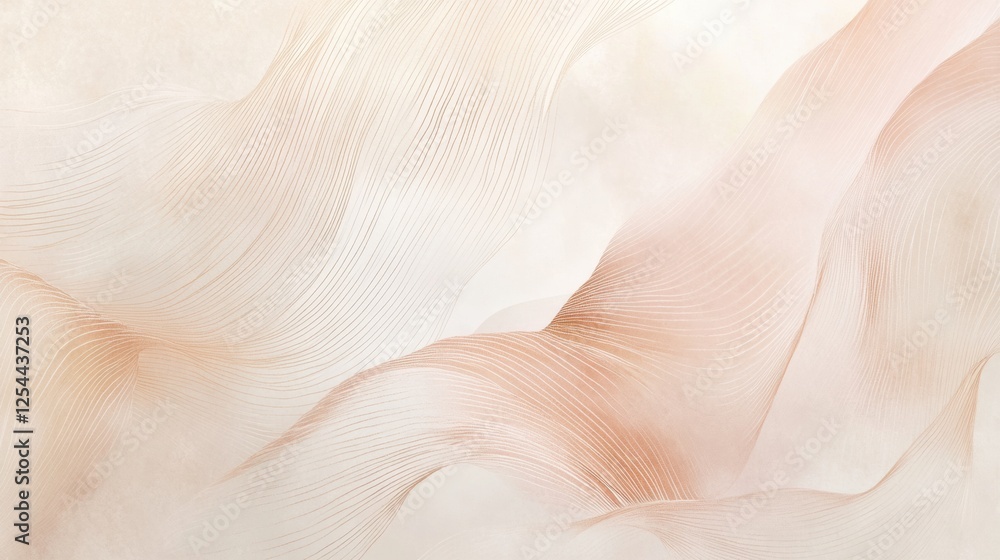 Poster flowing abstract lines evoke gentle spring breezes with serene pastel tones and spacious area for te