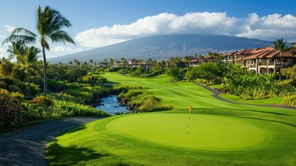 Fototapeta premium A sprawling golf course at a luxury resort with perfectly manicured greens.