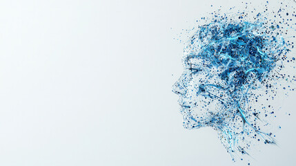 Obraz premium dynamic visualization of human face made of blue particles, symbolizing creativity and technology