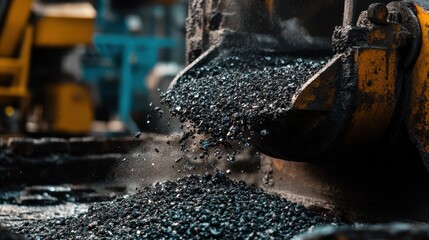 Manganese ore is processed in a factory as machines work to refine and manage the material
