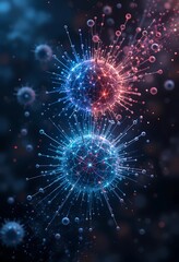 Fototapeta premium Abstract Representation of Viral Particles with Glowing Spikes and Connections