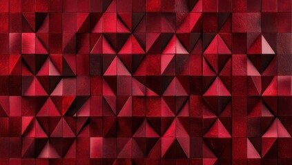 Obraz premium Crimson red cubes and triangles on a dark geometric background.