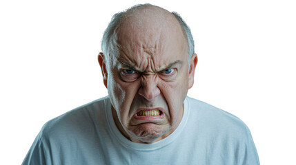 Obraz premium Senior man showing angry facial expression on transparent background