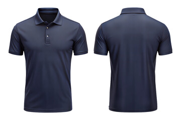 navy blue blank polo shirt front and back view isolated on transparent white background