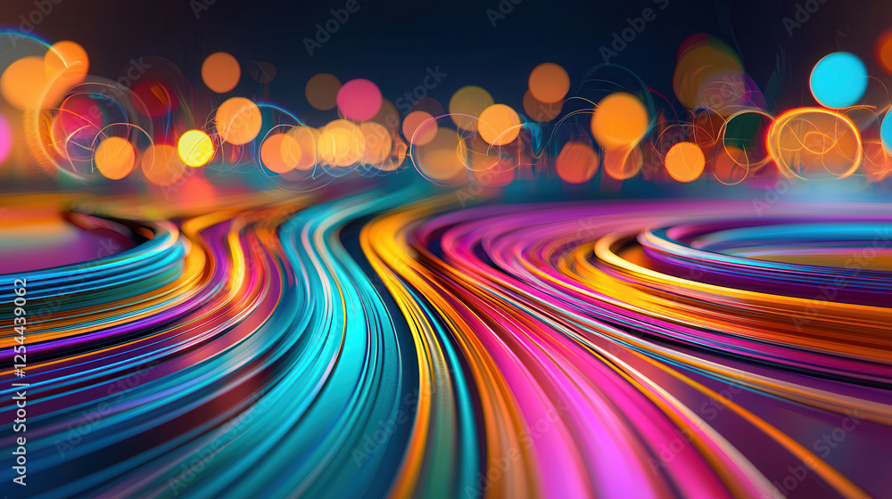 Poster vibrant abstract lines create dynamic flow of colors and lights, evoking energy and movement