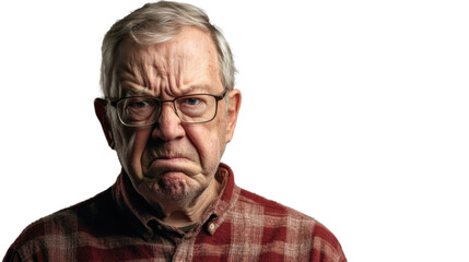 Obraz premium Grumpy senior man showing displeasure with transparent background