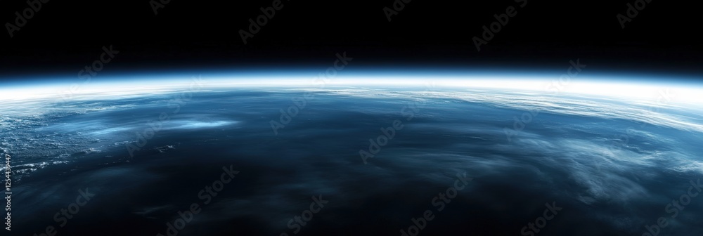 Poster subtle stratus clouds fading into the distant horizon as day transitions to night over a serene and 