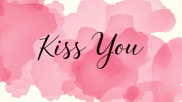 Kiss you text on a pink background in watercolor style, expressing romance, perfect for valentine's day celebration