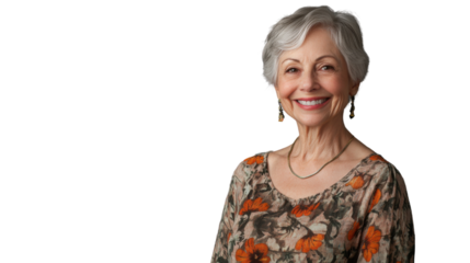 Smiling senior woman with transparent background: perfect for easy integration