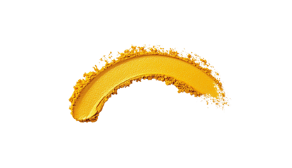 Example of golden yellow powder eyeshadow Spread into an open, curved mouth shape on a white background.
