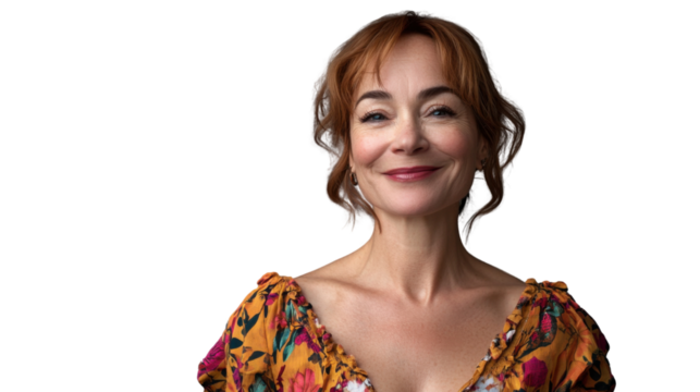 Smiling mature woman with transparent background posing for a portrait