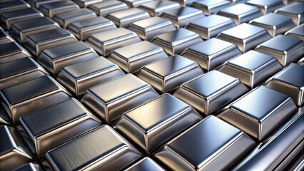 Naklejka premium Closeup abstract background of shiny silver bars on a metallic surface with a subtle gradient effect, close-up, gradient effect