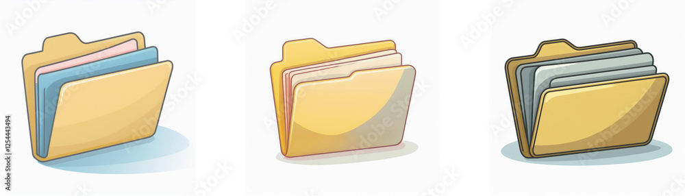 Aufkleber three folder icons, each with slightly different colors, suggesting file organization, data storage,