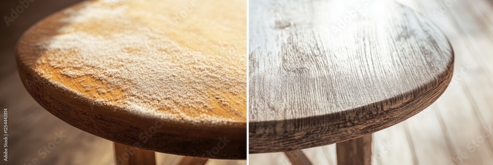 Aufkleber Dusty furniture surface contrasted with a clean and shiny appearance highlighting the importance of regular cleaning practices. Generative AI