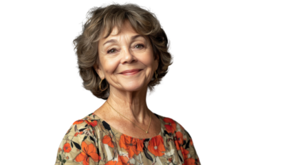 Smiling senior woman with transparent background: perfect for easy integration