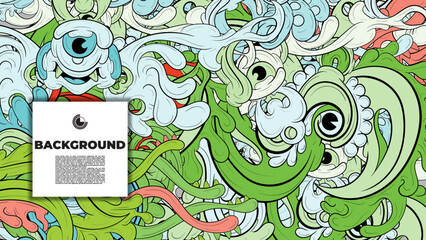 Colorful Doodle Artwork with Diverse Elements, Perfect for Backgrounds, Book Covers, Templates, Flyers, Summer Projects, and Ideal for Coloring Book Designs.