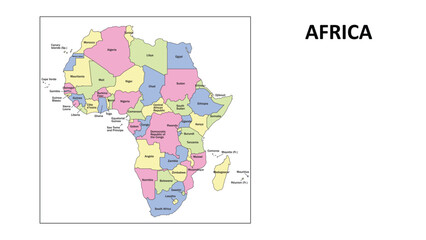 Obraz premium Africa Map. Countries map of Africa. Countries map of Africa in colour with capital.