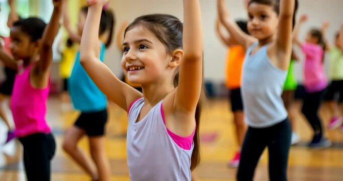 Kids Exercising in a School Gym