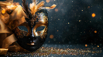 Golden Black Venetian Mask On Dark Background