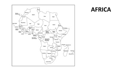 Naklejka premium Africa Map. Countries map of Africa. Administrative map of Africa with Countriess and boundaries in white color.