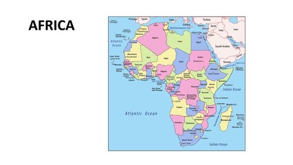 Obraz premium Africa Map. Countries and union territories of Africa with neighbouring countries. Political map of Africa with capital and important cities in Detailed.